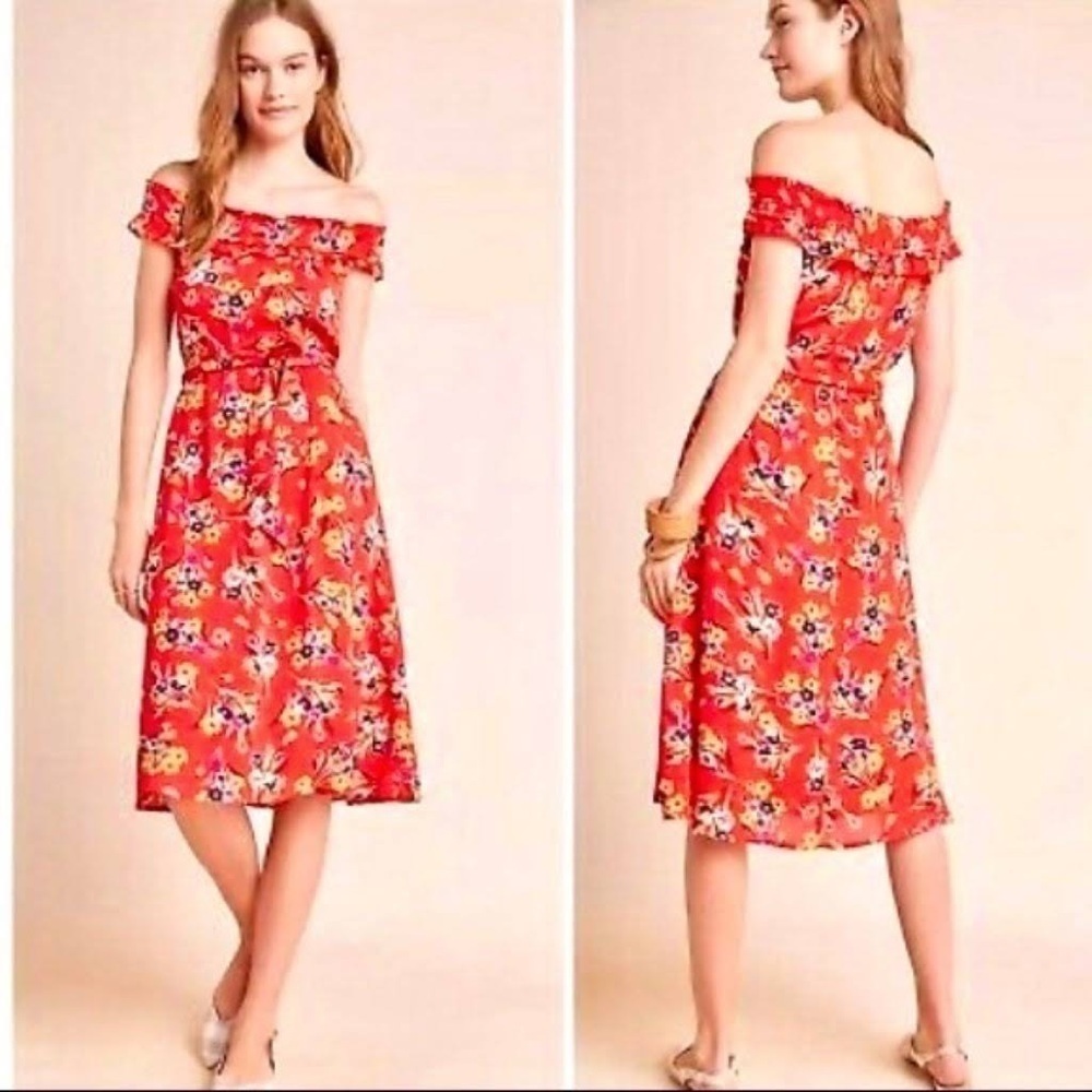 NWT Conversations by Anthropologie Colloquial Off The Shoulder Floral Midi Dress